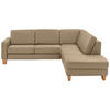 ECKSOFA in Echtleder Greige  - Eiche Bianco/Greige, Konventionell, Leder/Holz (257/235cm) - Valdera