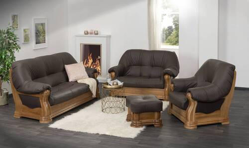 2-SITZER-SOFA Braun Echtleder  - Eichefarben/Braun, KONVENTIONELL, Leder/Holz (144/95/94cm) - Max Winzer