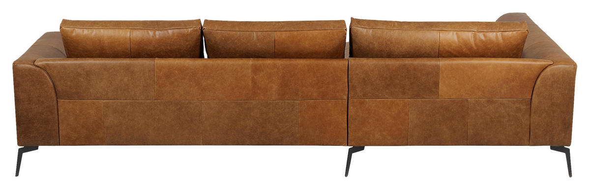 ECKSOFA in Echtleder Cognac  - Cognac/Schwarz, Design, Leder/Metall (172/313cm) - Livetastic