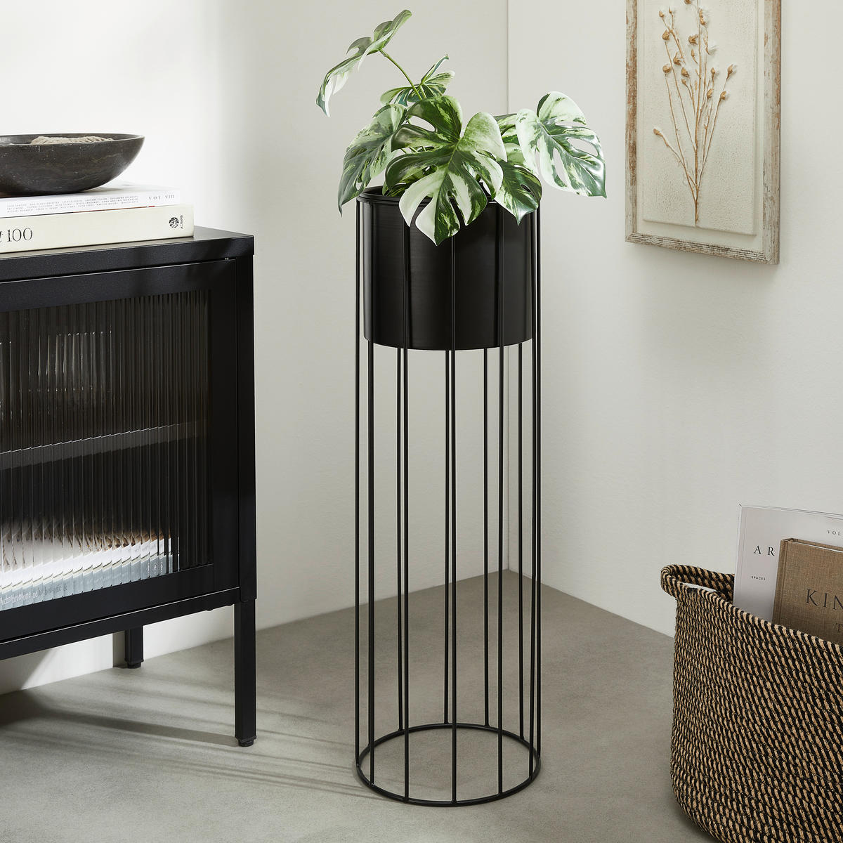 PFLANZTOPF   - Schwarz, LIFESTYLE, Metall (22,5/70cm) - Ambia Home