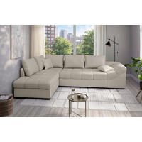 ECKSCHLAFSOFA Alvito in Chenille Beige  - Beige/Schwarz, MODERN, Holz/Textil (202/298cm) - MID.YOU