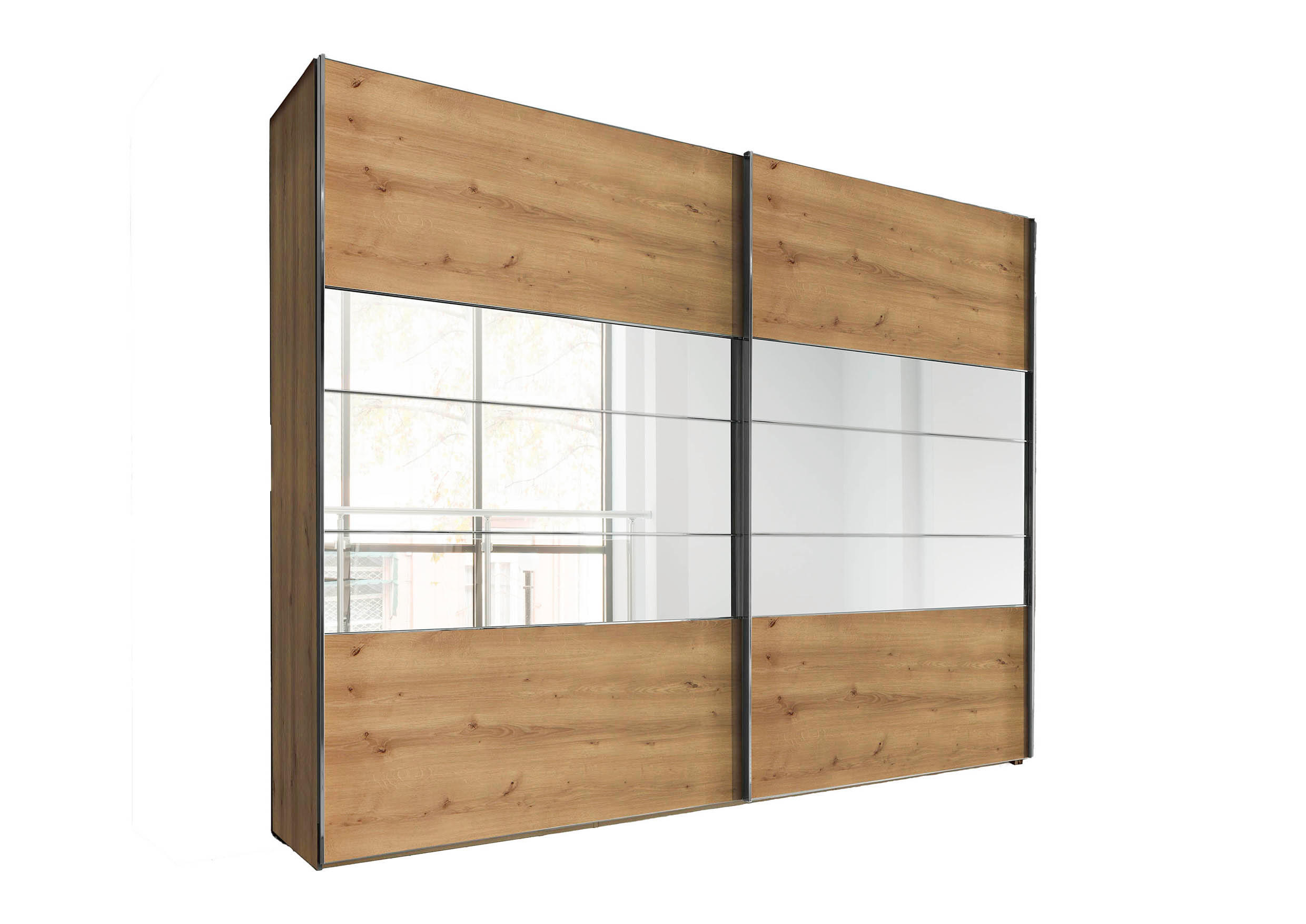 SCHWEBETÜRENSCHRANK 300/217/67 cm 2-türig Eiche Bianco  - Chromfarben/Eiche Bianco, KONVENTIONELL, Holzwerkstoff (300/217/67cm) - Voleo