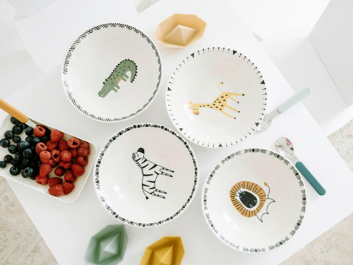 KINDERSCHÜSSEL Safari Bunt Steinzeug  - Multicolor/Grauweiß, Basics, Keramik - Creatable