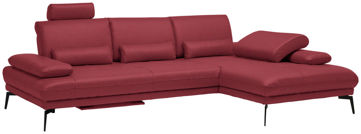 ECKSOFA in Echtleder Rot  - Rot/Schwarz, Design, Leder/Metall (273/187cm) - Celina Home