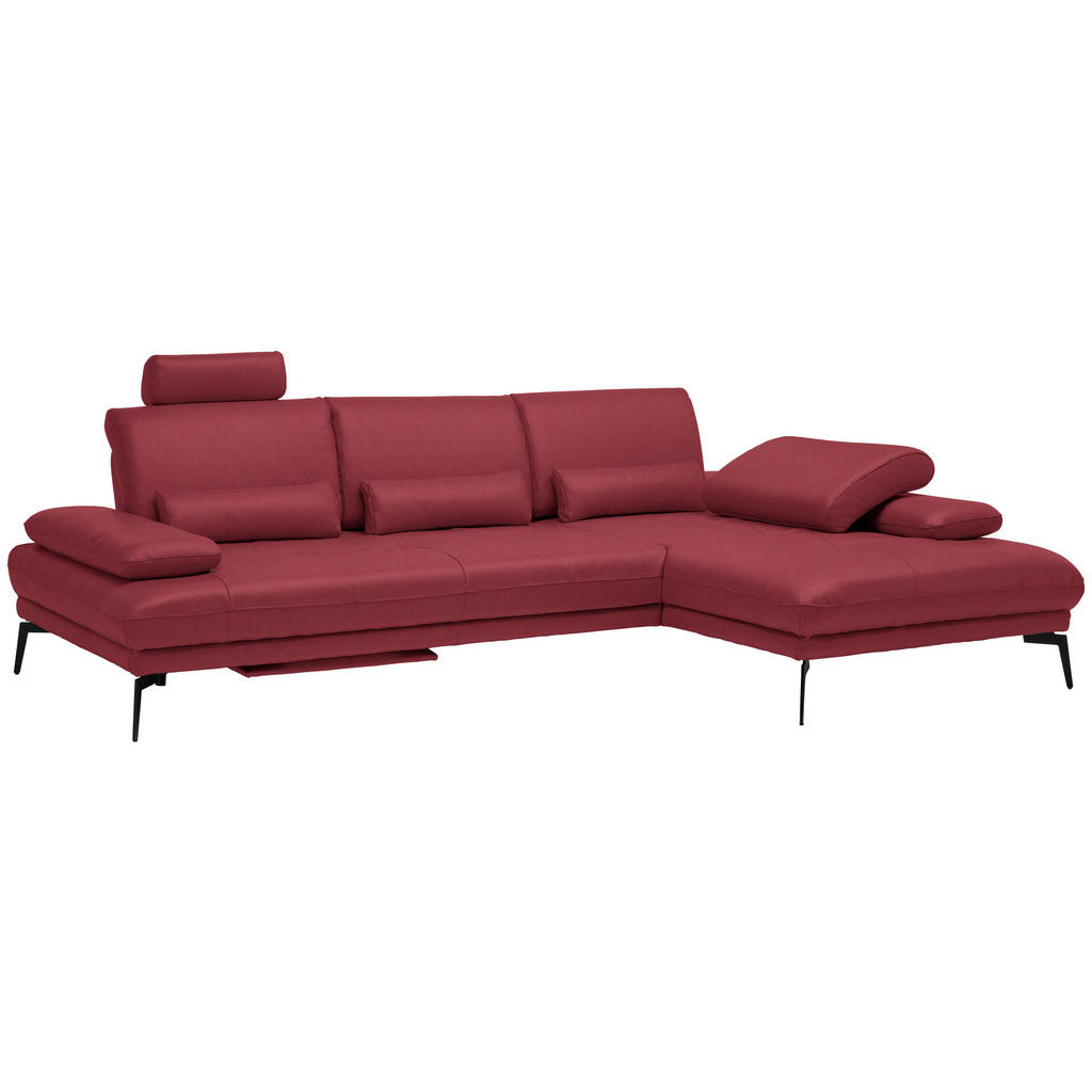 Thumbnail - Celina Home Ecksofa, Rot, Leder, Echtleder, Rindleder, Spaltleder, 3-Sitzer, Ottomane rechts, L-Form, 273x187 cm, Made i...