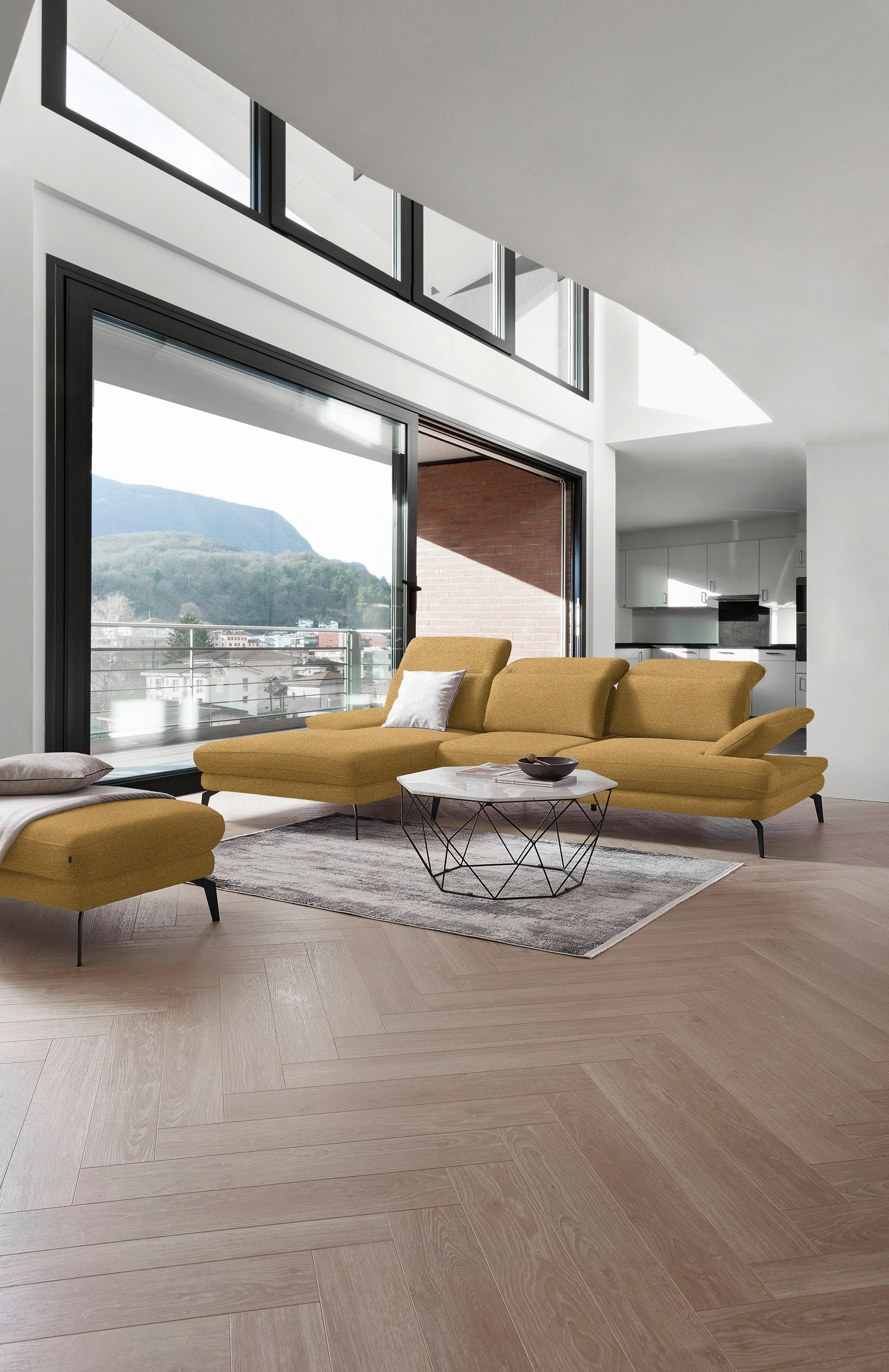 ECKSOFA in Webstoff Currygelb  180/289 cm  - Currygelb/Schwarz, Design, Textil/Metall (180/289cm) - Stylife