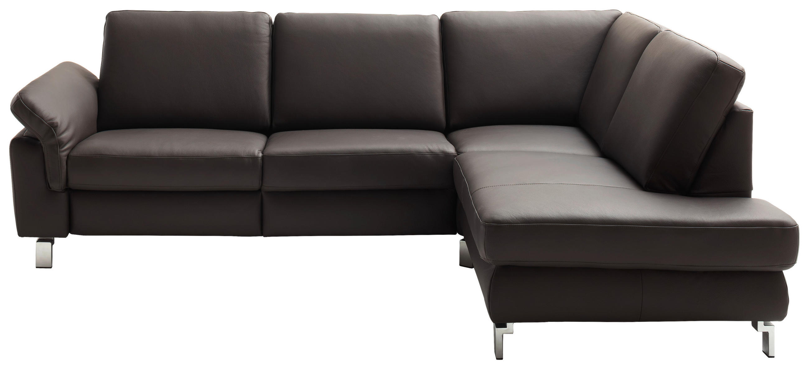 CANAPÉ D'ANGLE cuir véritable marron foncé  - couleur chromée/marron foncé, Design, cuir/métal (271/200cm) - Pure Home Lifestyle