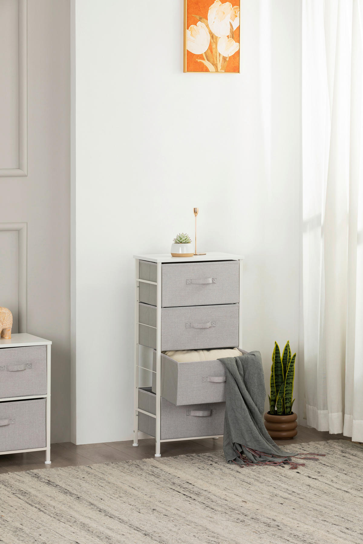 KOMMODE  in 45/92.5/30 cm  - Weiß/Grau, MODERN, Holzwerkstoff/Textil (45/92.5/30cm) - PBJ