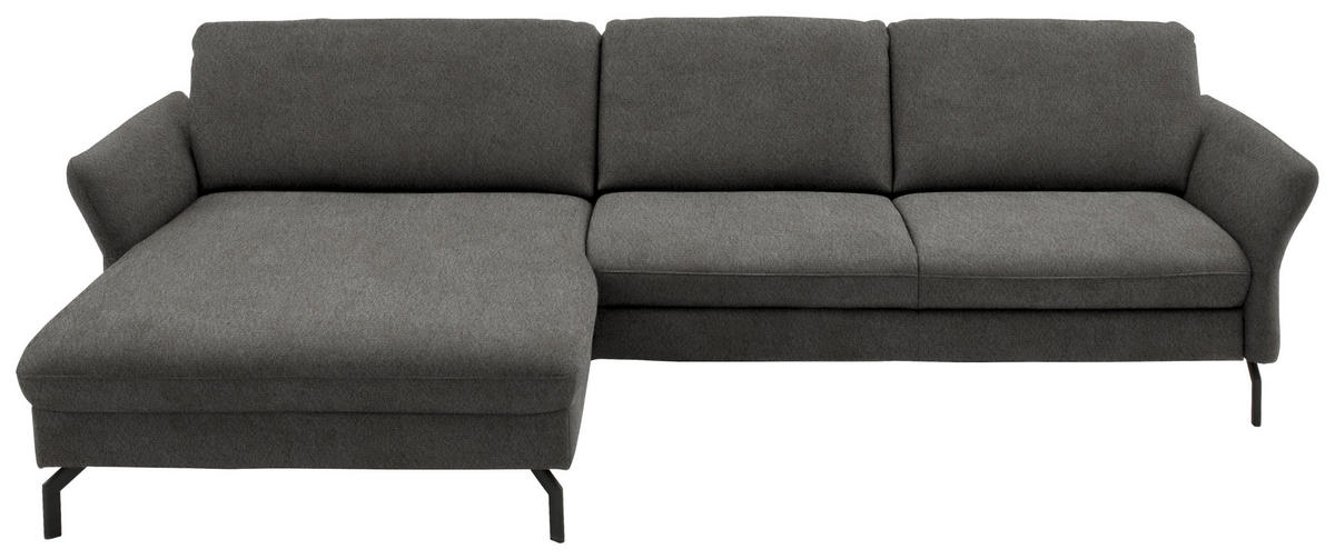 ECKSOFA in Velours Grau  - Schwarz/Grau, Design, Textil/Metall (179/306cm) - Beldomo System