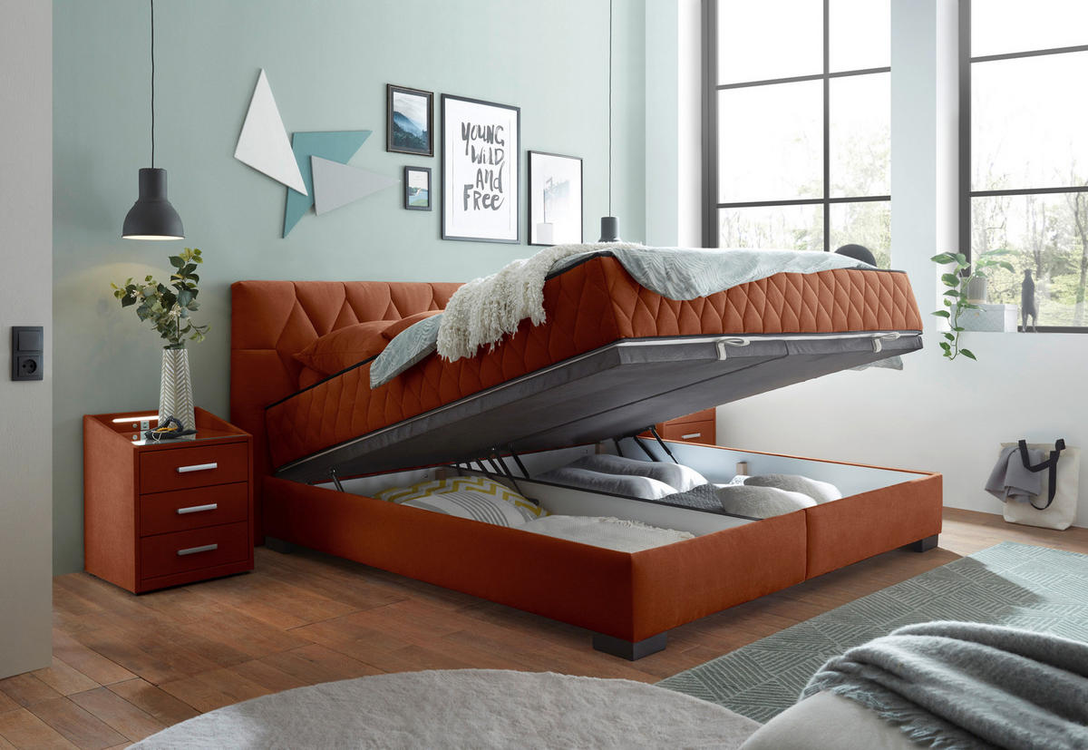 BOXBETT 180/200 cm  in Cognac  - Cognac/Schwarz, MODERN, Holzwerkstoff/Kunststoff (180/200cm) - MID.YOU