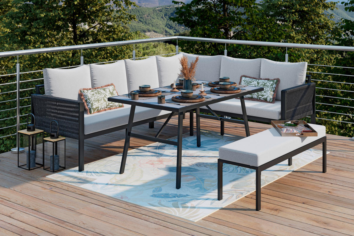 VRTNA GARNITURA   metal, plastika, tekstil  antracit, sivo-bijela  - sivo-bijela/antracit, Moderno, metal/tekstil (240/185cm) - Ambia Garden