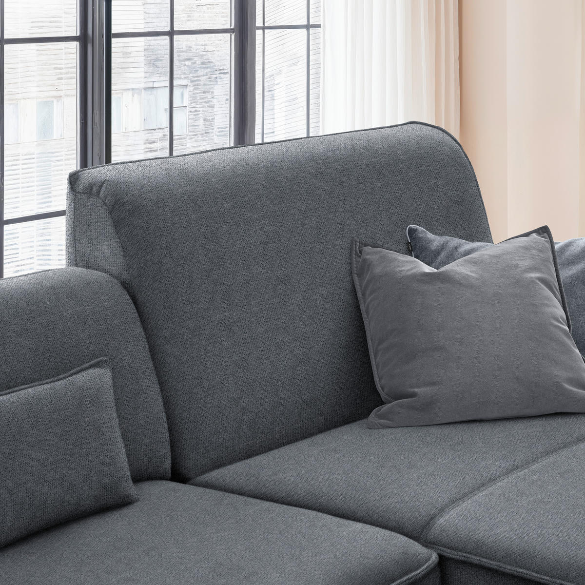 ECKSOFA in Flachgewebe Dunkelgrau  285/190 cm  - Dunkelgrau/Schwarz, Design, Textil/Metall (285/190cm) - Johann Jakob