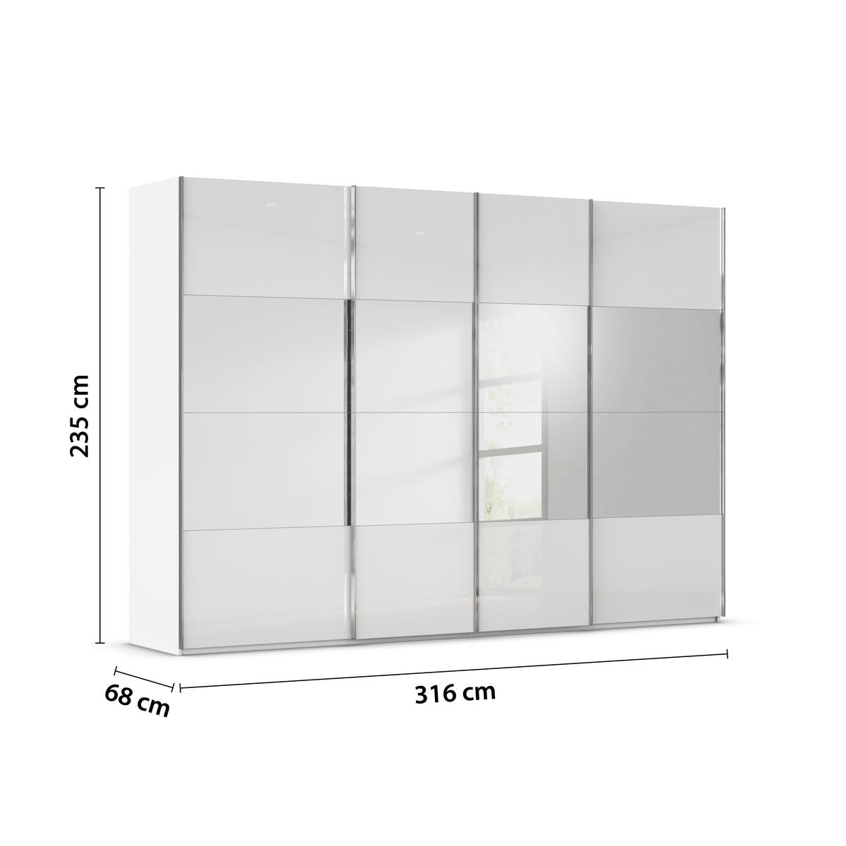 SCHWEBETÜRENSCHRANK 316/235/68 cm 4-türig Weiß  - Chromfarben/Weiß, Design, Glas/Holzwerkstoff (316/235/68cm) - Novel