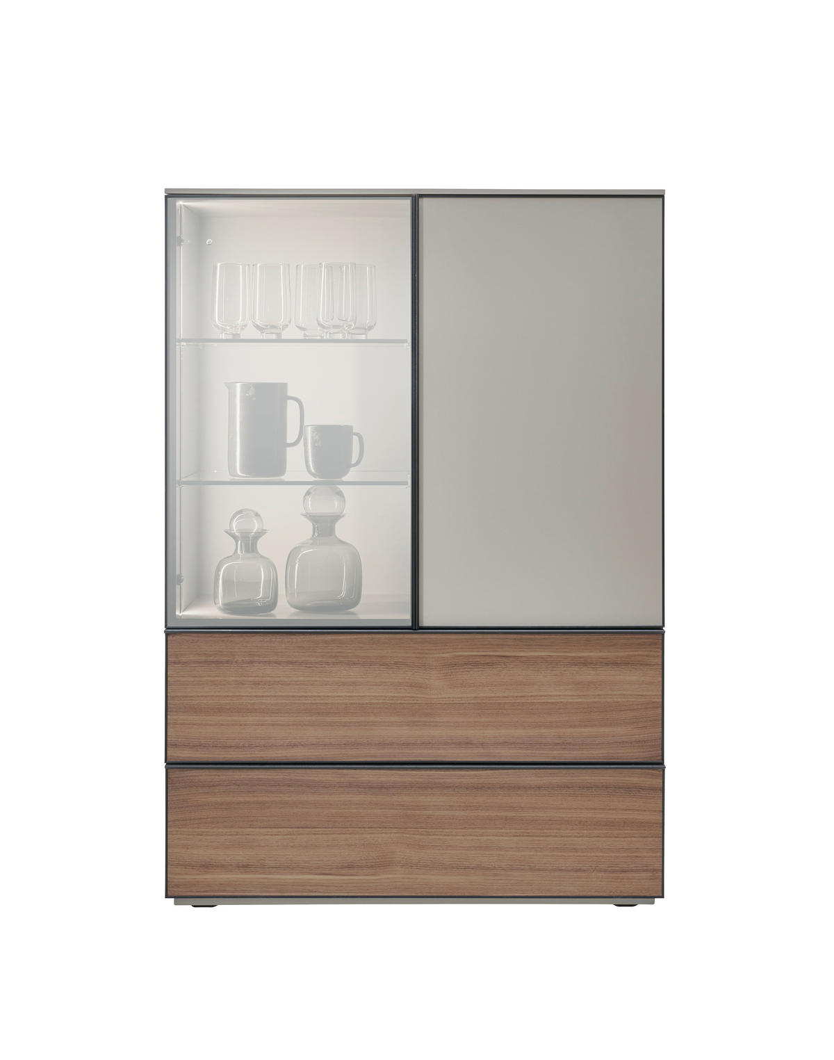 FÉLMAGAS SZEKRÉNY 90/130/45 cm  - fekete/diófa színű, Design, faalapú anyag/Üveg (90/130/45cm) - Ambiente