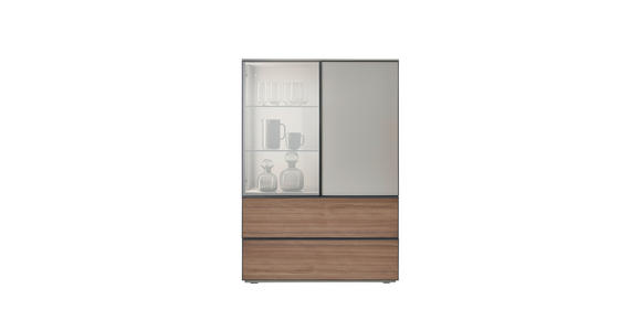 HIGHBOARD Taupe, Nussbaumfarben  90/130/45 cm  - Taupe/Nussbaumfarben, Design, Glas/Holz (90/130/45cm) - Ambiente
