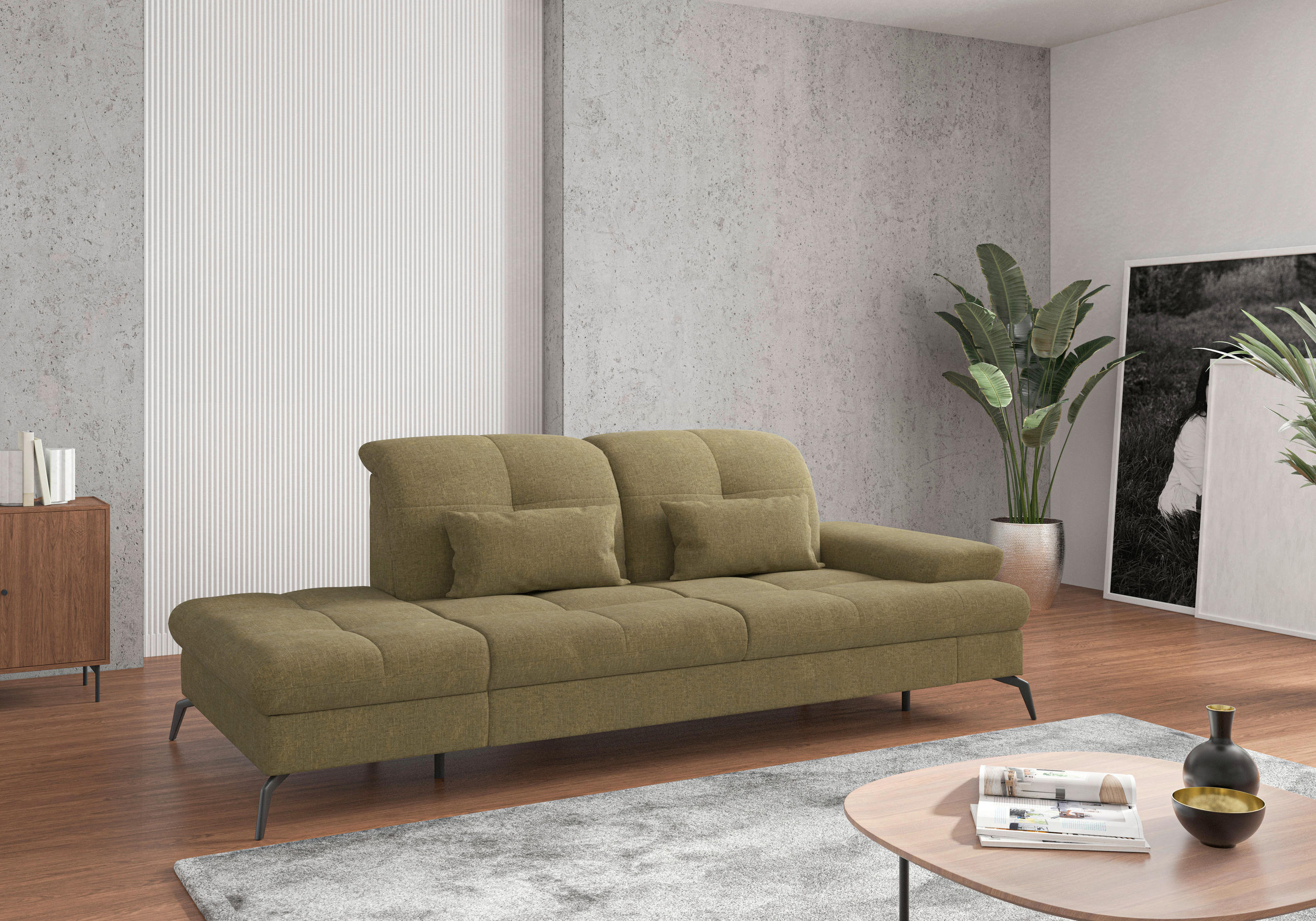 RÉCAMIERE Olivgrün Flachgewebe  - Schwarz/Olivgrün, KONVENTIONELL, Textil/Metall (231/90/122cm) - Sit & More
