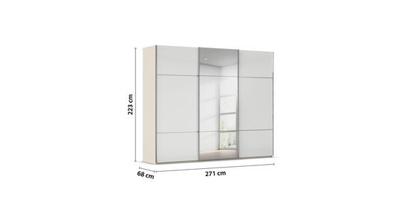 SCHWEBETÜRENSCHRANK 271/223/68 cm 3-türig Weiß, Champagner  - Chromfarben/Champagner, KONVENTIONELL, Glas/Holzwerkstoff (271/223/68cm) - Novel