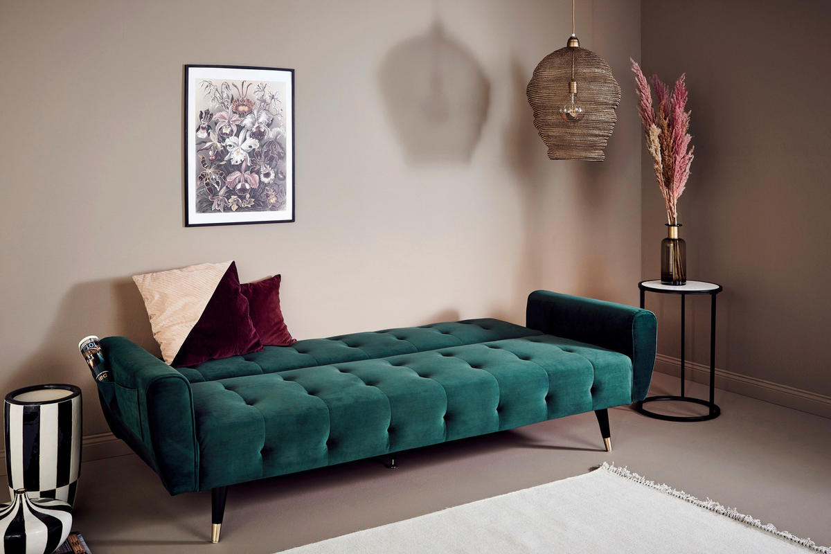 SCHLAFSOFA Samt Grün, Opal  - Goldfarben/Opal, MODERN, Holz/Textil (213/83/83cm) - Livetastic