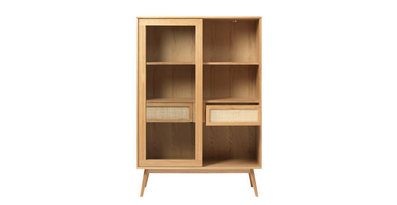 HIGHBOARD furniert Eichefarben, Naturfarben Einlegeböden  - Eichefarben/Naturfarben, Trend, Naturmaterialien/Glas (90/160/45cm) - Carryhome