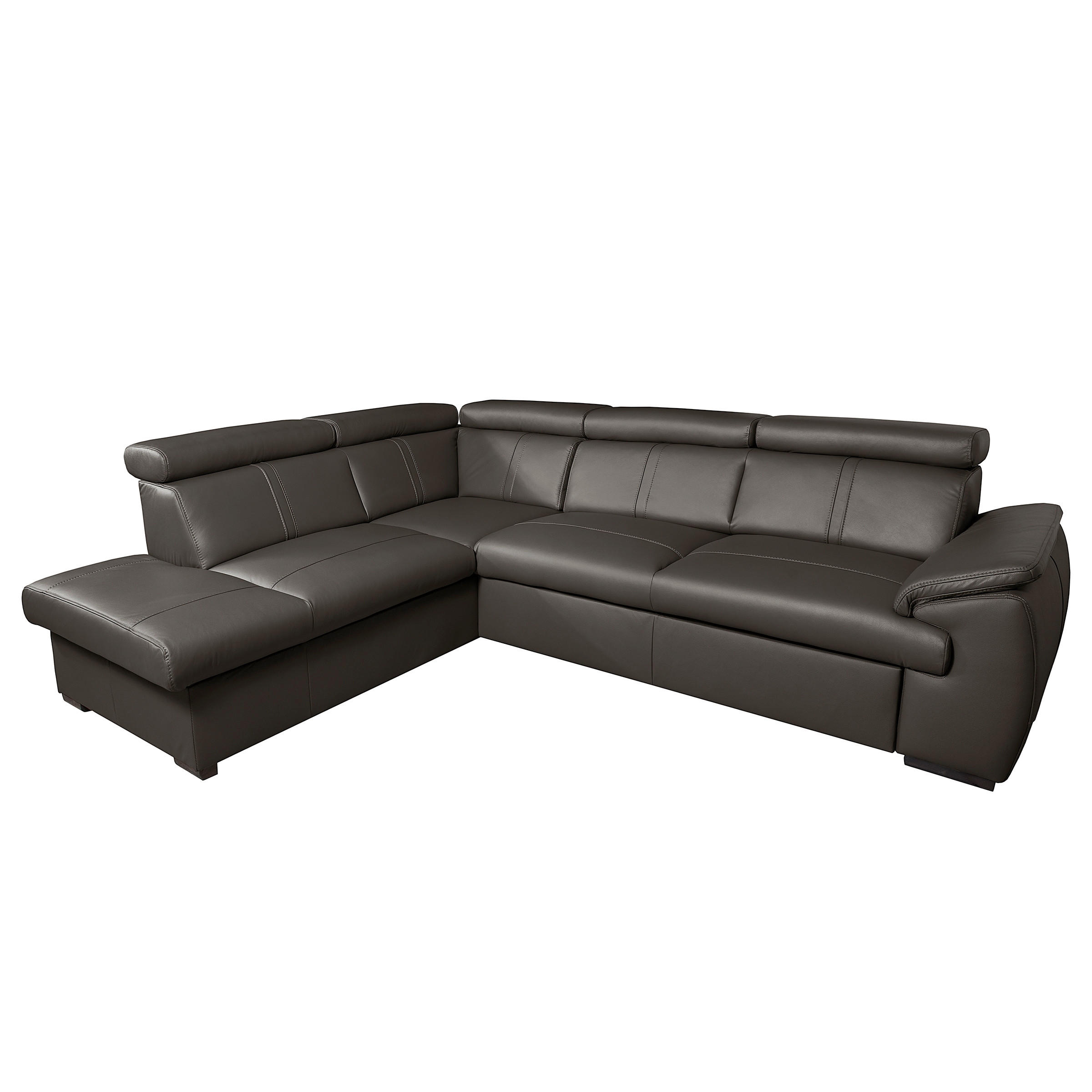 ECKSOFA  in Echtleder Dunkelbraun  - Wengefarben/Dunkelbraun, Design, Leder/Holz (211/265cm) - Livetastic