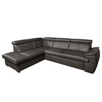 ECKSOFA  in Echtleder Dunkelbraun  - Wengefarben/Dunkelbraun, Design, Leder/Holz (211/265cm) - Livetastic