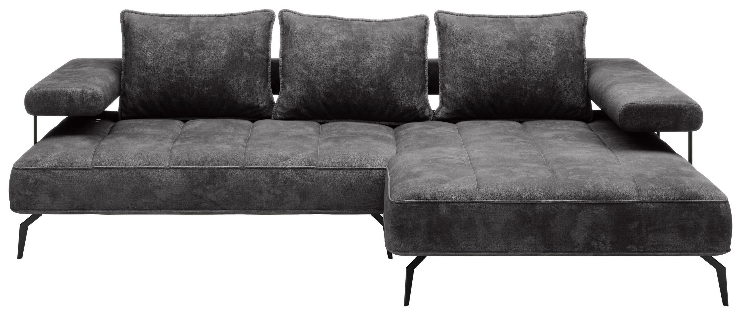 ECKSOFA in Webstoff Dunkelgrau  - Dunkelgrau/Schwarz, Design, Textil/Metall (266/180cm) - Welnova