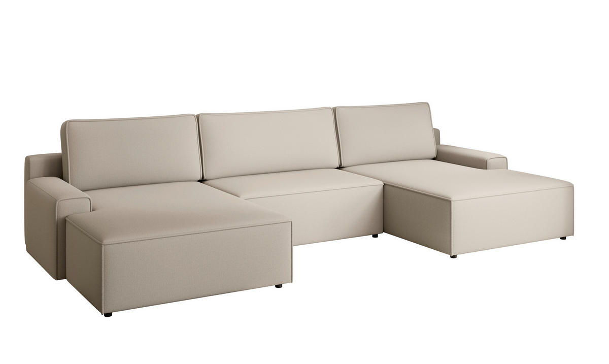 WOHNLANDSCHAFT CHALLENGE Beige Struktur  - Beige/Schwarz, MODERN, Kunststoff/Textil (168/333/168cm) - Trendmanufaktur