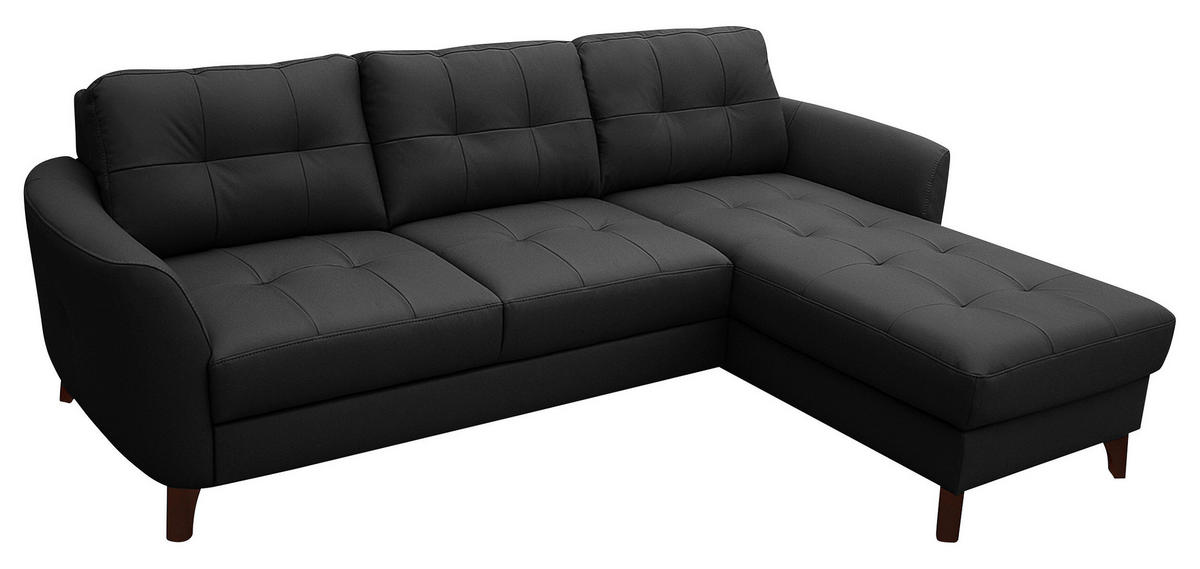 ECKSOFA in Lederlook Echtleder Schwarz  - Buchefarben/Schwarz, Design, Leder/Holz (238/168cm) - Livetastic