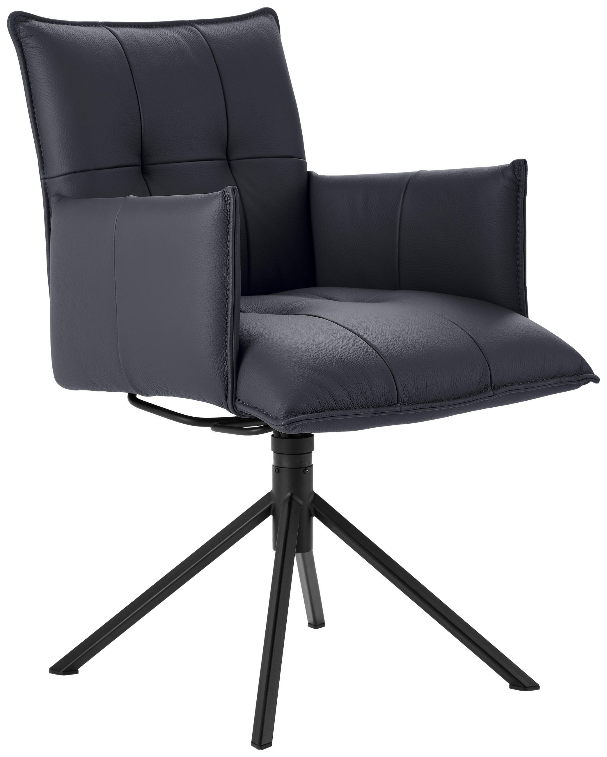 ARMLEHNSTUHL  in Echtleder pigmentiert  - Schwarz/Dunkelblau, Design, Leder/Metall (55/85/65cm) - Valnatura