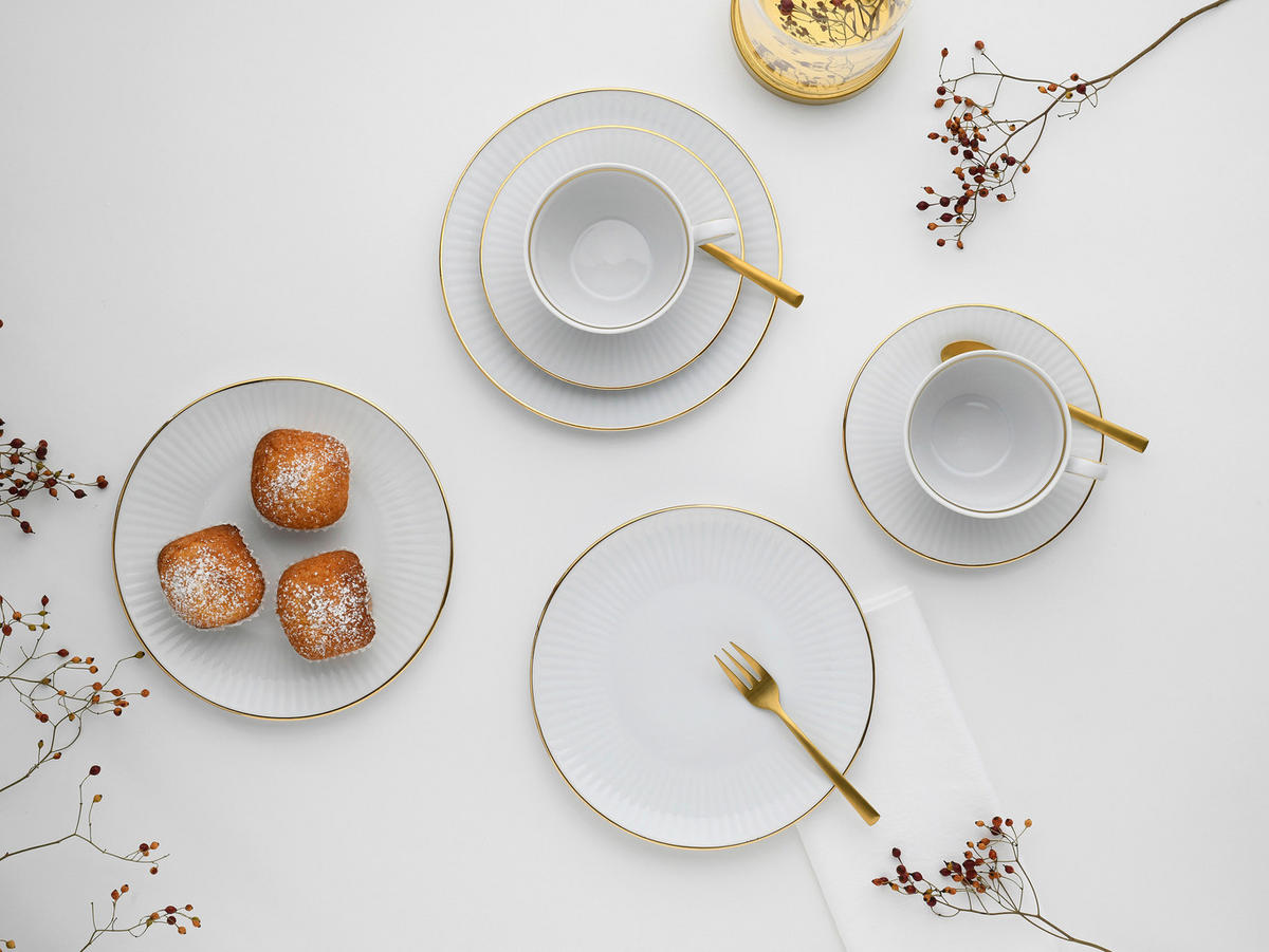 KAFFEESERVICE Valencia 18-teilig  - Goldfarben/Weiß, Design, Keramik - Creatable