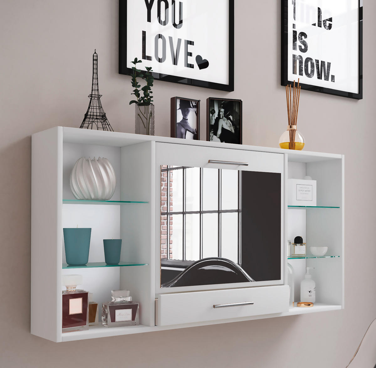 WANDREGAL  - Alufarben/Weiß, MODERN, Glas/Holzwerkstoff (115cm) - MID.YOU