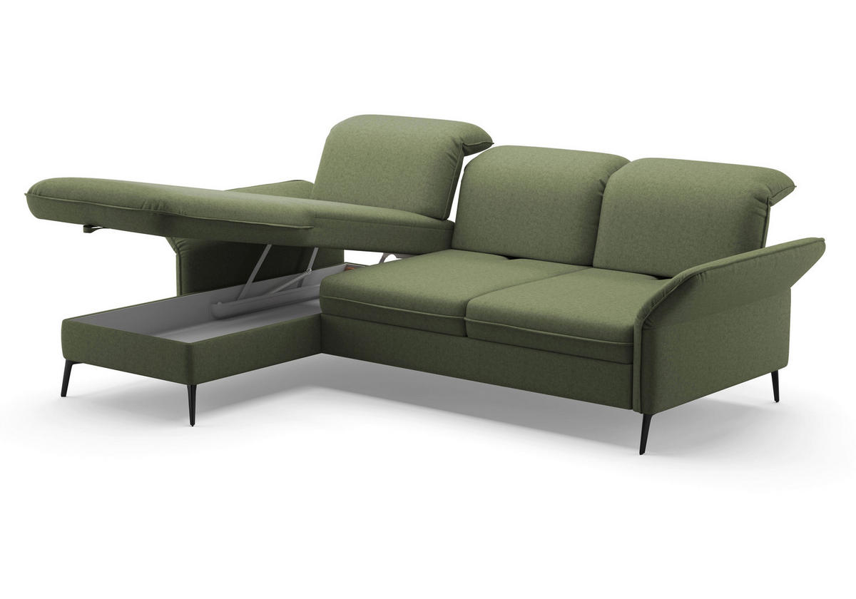 ECKSOFA in Flachgewebe Olivgrün  198/264 cm  - Schwarz/Olivgrün, KONVENTIONELL, Textil/Metall (198/264cm) - Sit & More