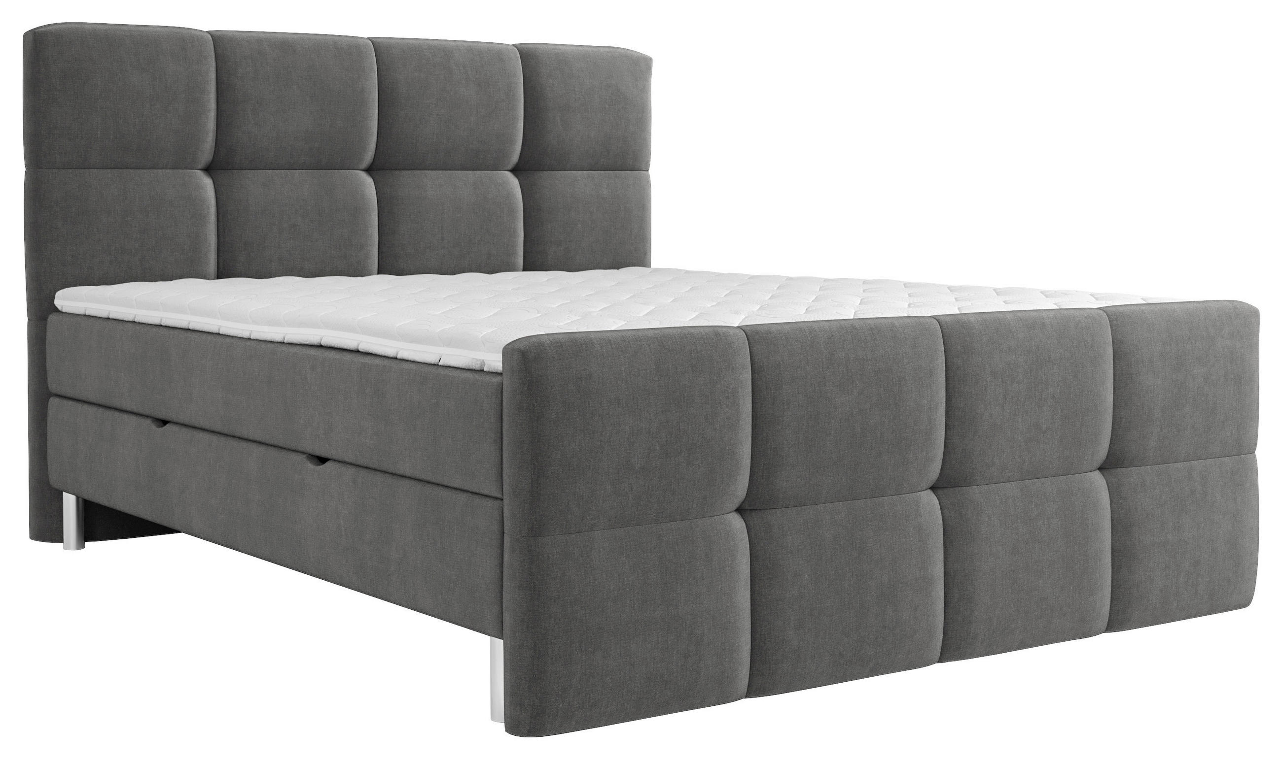 BOXBETT 180/200 cm,  in Graphitfarben, gepolstertes Kopfteil, Bettkasten, Topper, H3 = fest  - Chromfarben/Graphitfarben, Design, Holz/Holzwerkstoff (180/200cm) - Esposa