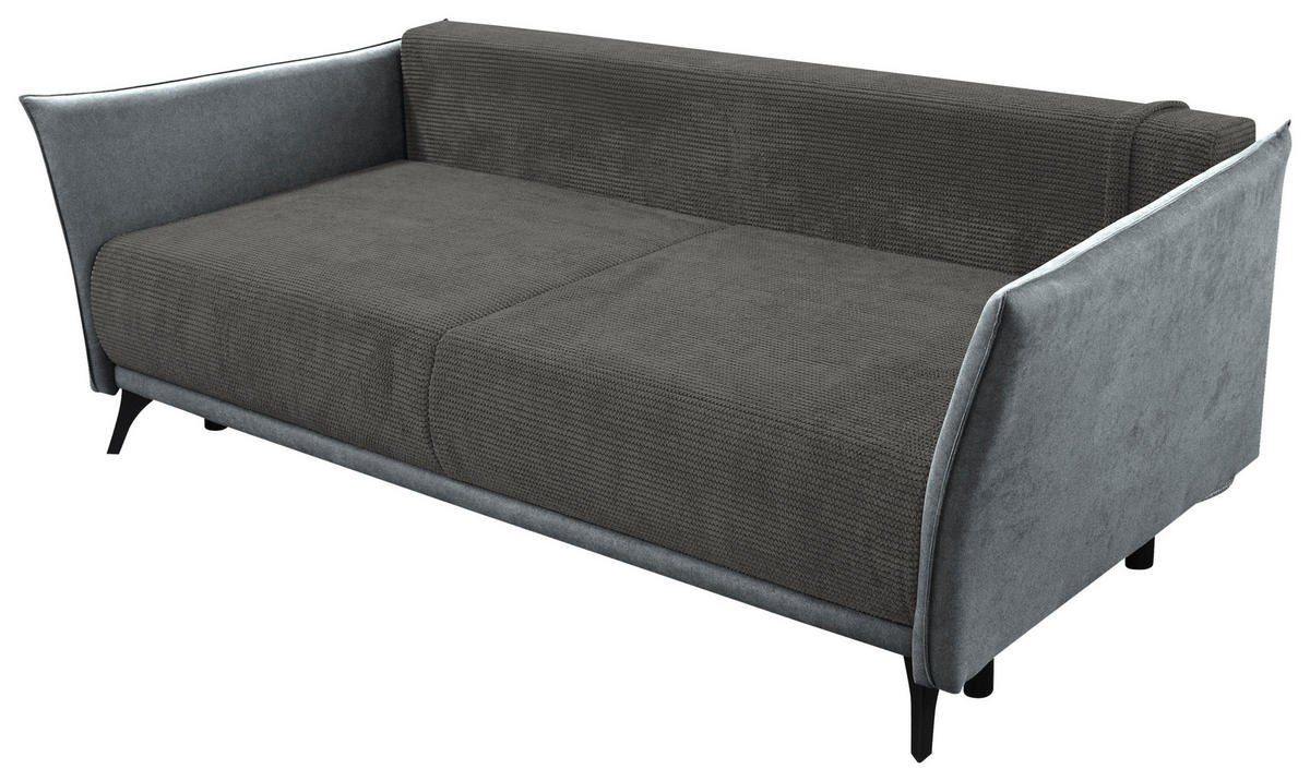 SCHLAFSOFA  mit Liegefunktion, Rücken echt Cord, Flachgewebe Grau  - Schwarz/Grau, KONVENTIONELL, Textil/Metall (223/72/100cm) - Carryhome