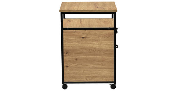 ROLLCONTAINER Schwarz, Eiche Artisan  - Schwarz/Eiche Artisan, Design, Holzwerkstoff/Kunststoff (43/66/45cm) - Carryhome