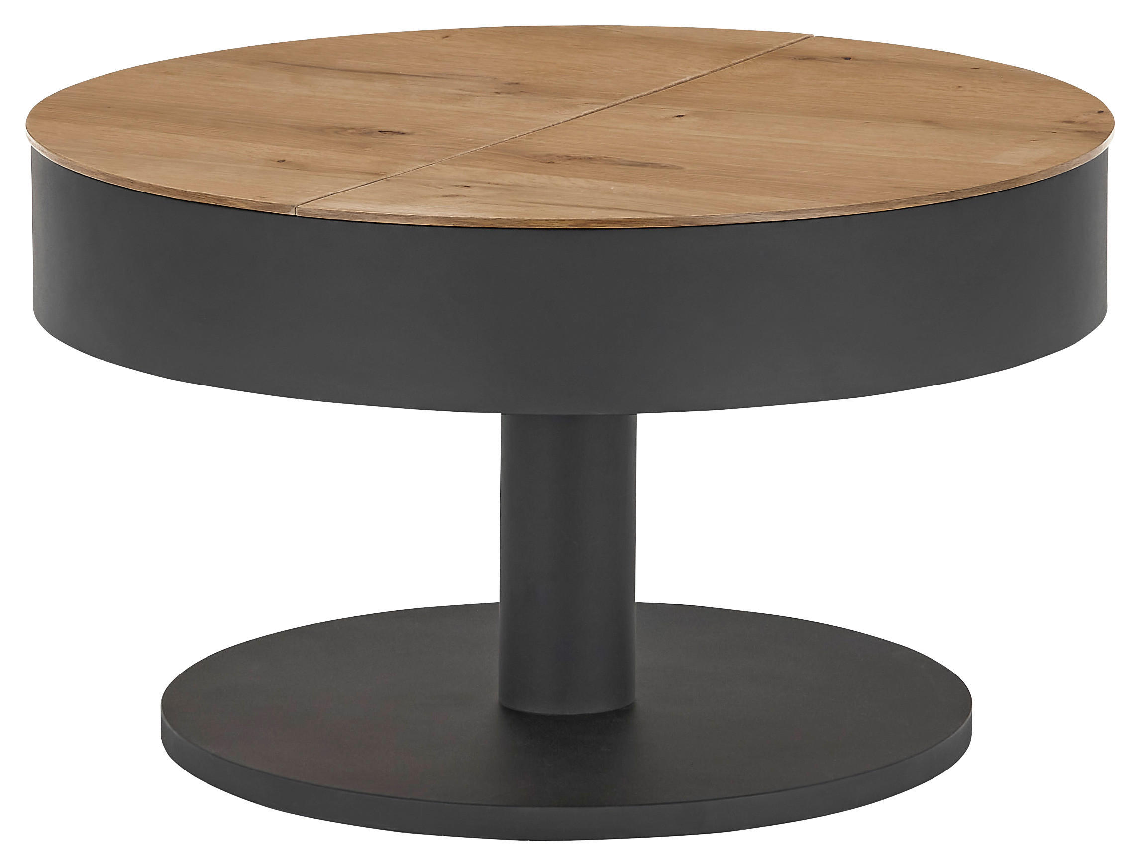 COUCHTISCH Eiche furniert 79/79/46 cm rund Schwarz, Eichefarben  - Eichefarben/Schwarz, Design, Holz/Holzwerkstoff (79/79/46cm) - Novel