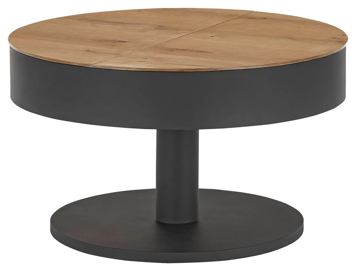 COUCHTISCH Eiche furniert 79/79/46 cm rund Schwarz, Eichefarben  - Eichefarben/Schwarz, Design, Holz/Holzwerkstoff (79/79/46cm) - Novel