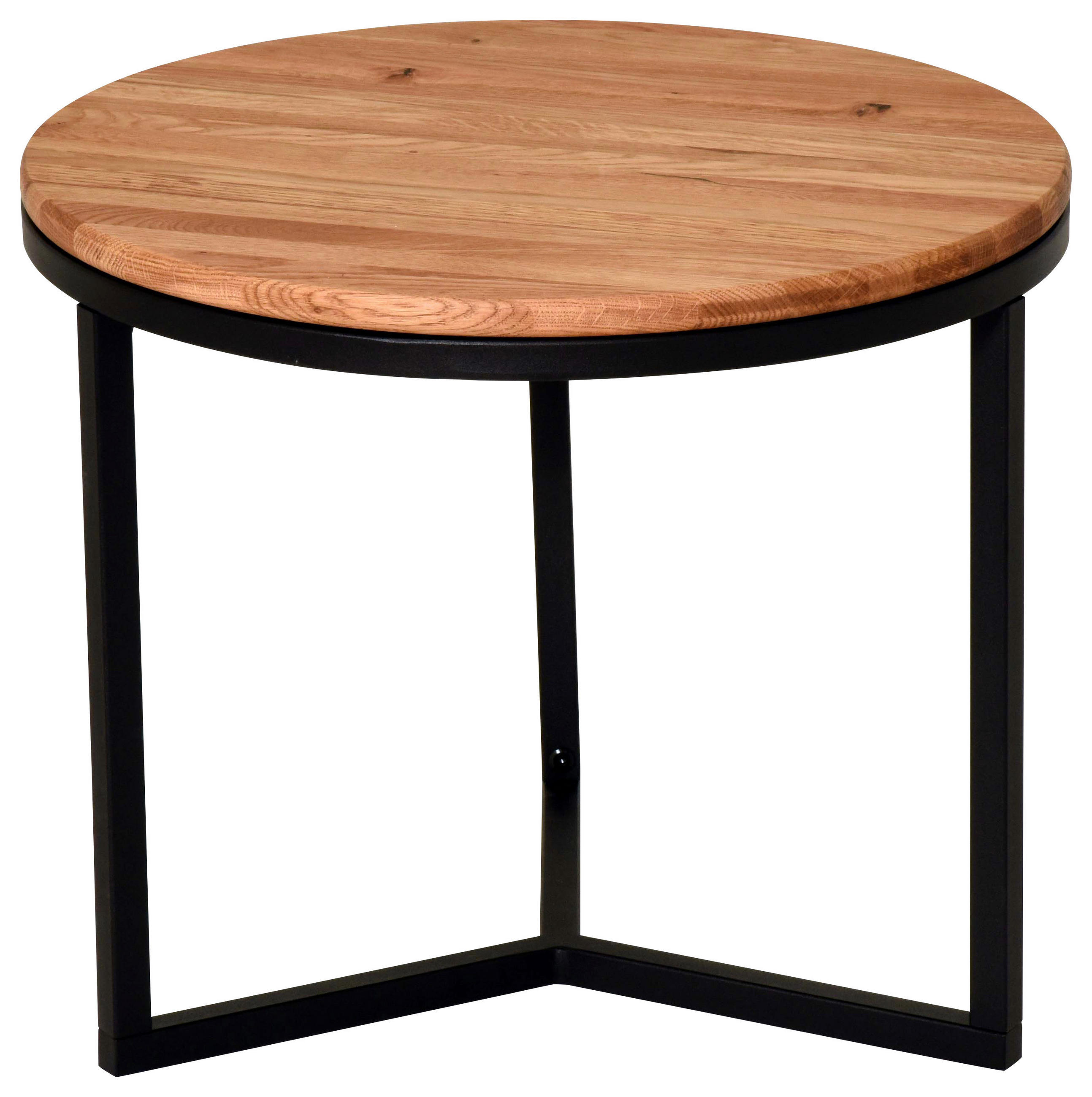 COUCHTISCH Eiche massiv, mehrschichtige Massivholzplatte (Tischlerplatte), Hartholz 50/50/40 cm rund Schwarz, Eichefarben  - Eichefarben/Schwarz, KONVENTIONELL, Holz/Metall (50/50/40cm) - Carryhome
