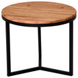 COUCHTISCH Eiche massiv, mehrschichtige Massivholzplatte (Tischlerplatte), Hartholz 50/50/40 cm rund Schwarz, Eichefarben  - Eichefarben/Schwarz, KONVENTIONELL, Holz/Metall (50/50/40cm) - Carryhome