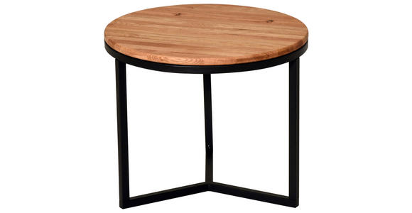 COUCHTISCH Eiche massiv, mehrschichtige Massivholzplatte (Tischlerplatte), Hartholz 50/50/40 cm rund Schwarz, Eichefarben - Eichefarben/Schwarz, KONVENTIONELL, Holz/Metall (50/50/40cm) - Carryhome