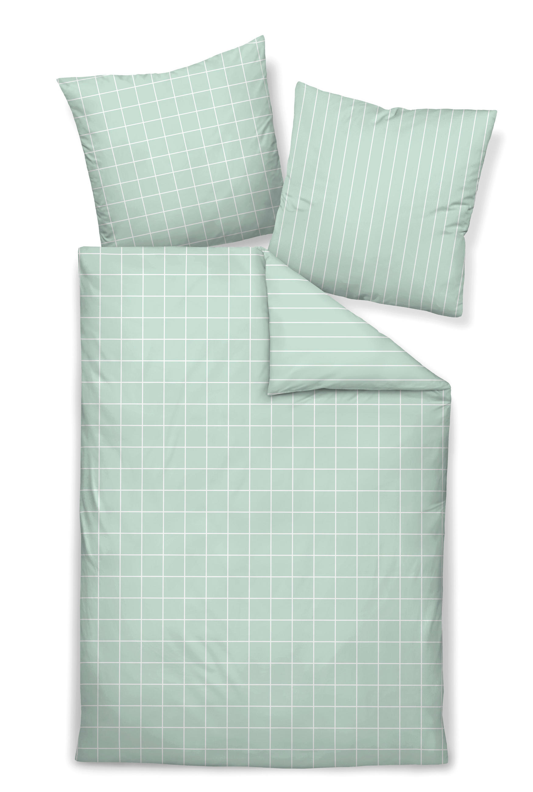 WENDEBETTWÄSCHE Giulietta Makosatin 135/200 cm  - Jadegrün/Weiß, Basics, Textil (135/200cm) - Janine