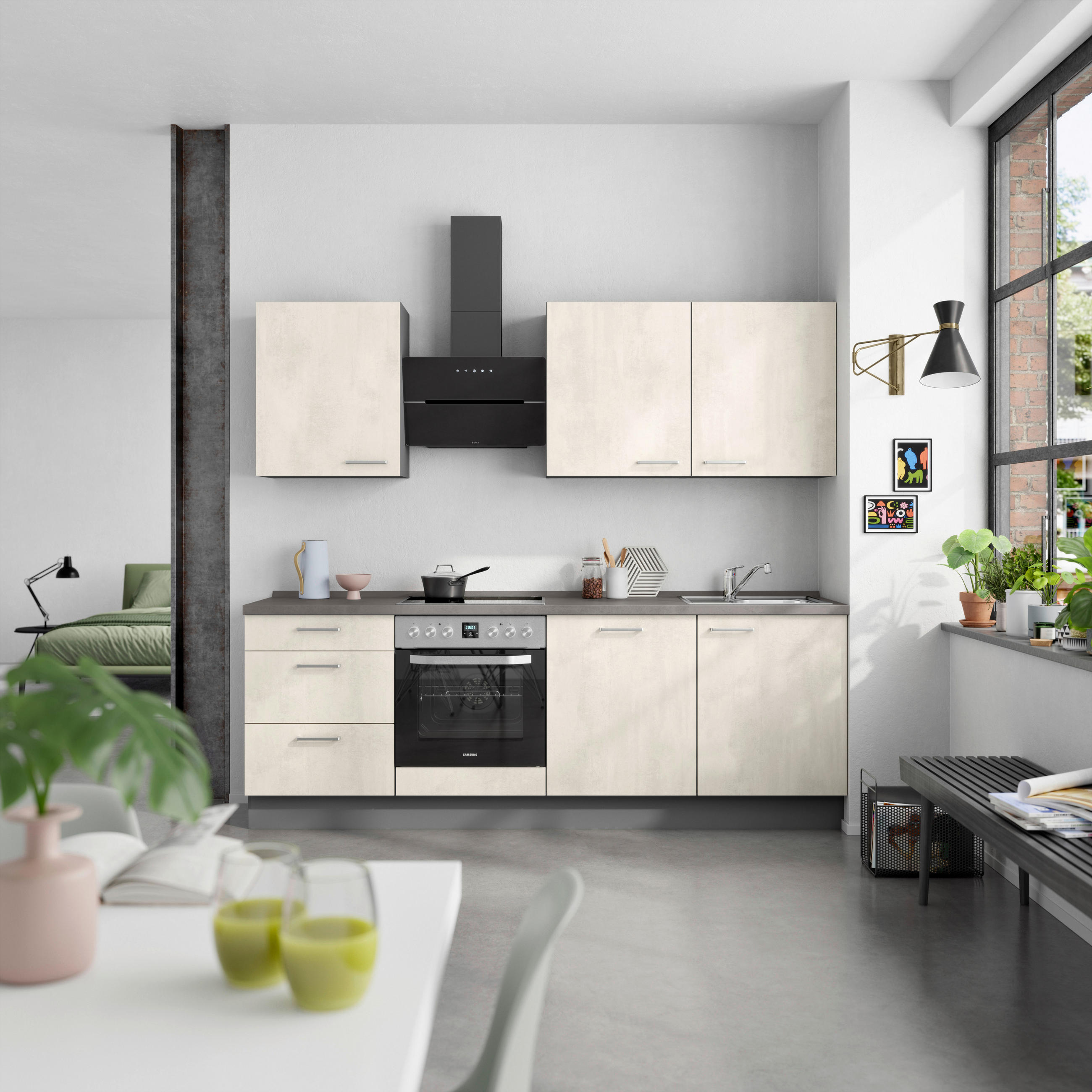 KÜCHENBLOCK Riva 240 cm  in Weiß, Schieferfarben  - Schieferfarben/Edelstahlfarben, MODERN, Holzwerkstoff/Metall (240cm) - Nobilia