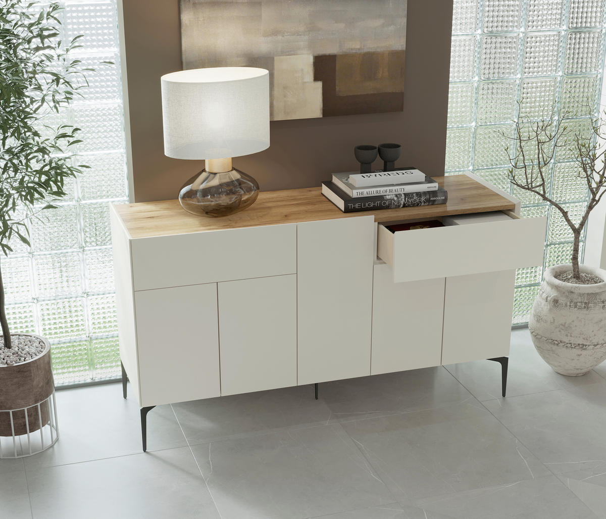 KOMODA  150/83/47 cm  kašmir  - kašmir, Dizajnerski, metal/pločasti materijal (150/83/47cm)