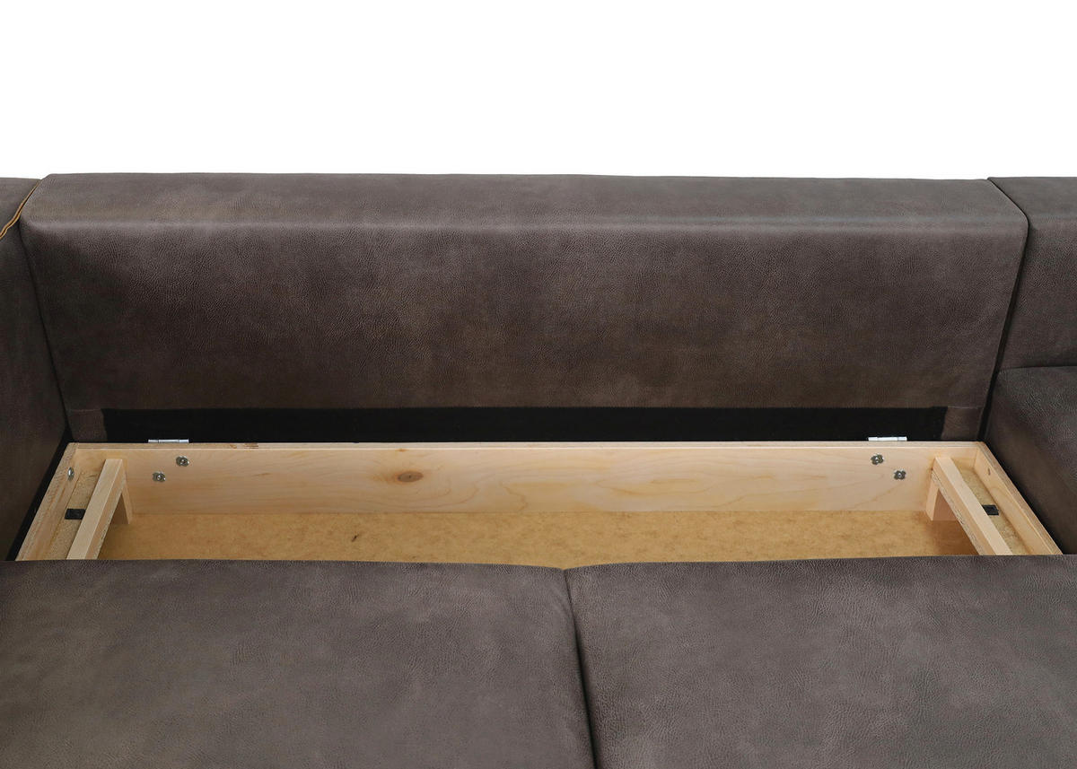 ECKSCHLAFSOFA WATKINS Dunkelgrau Echtleder Lederlook, Mikrofaser  - Dunkelgrau/Schwarz, MODERN, Leder/Textil (232/161cm) - Trendmanufaktur