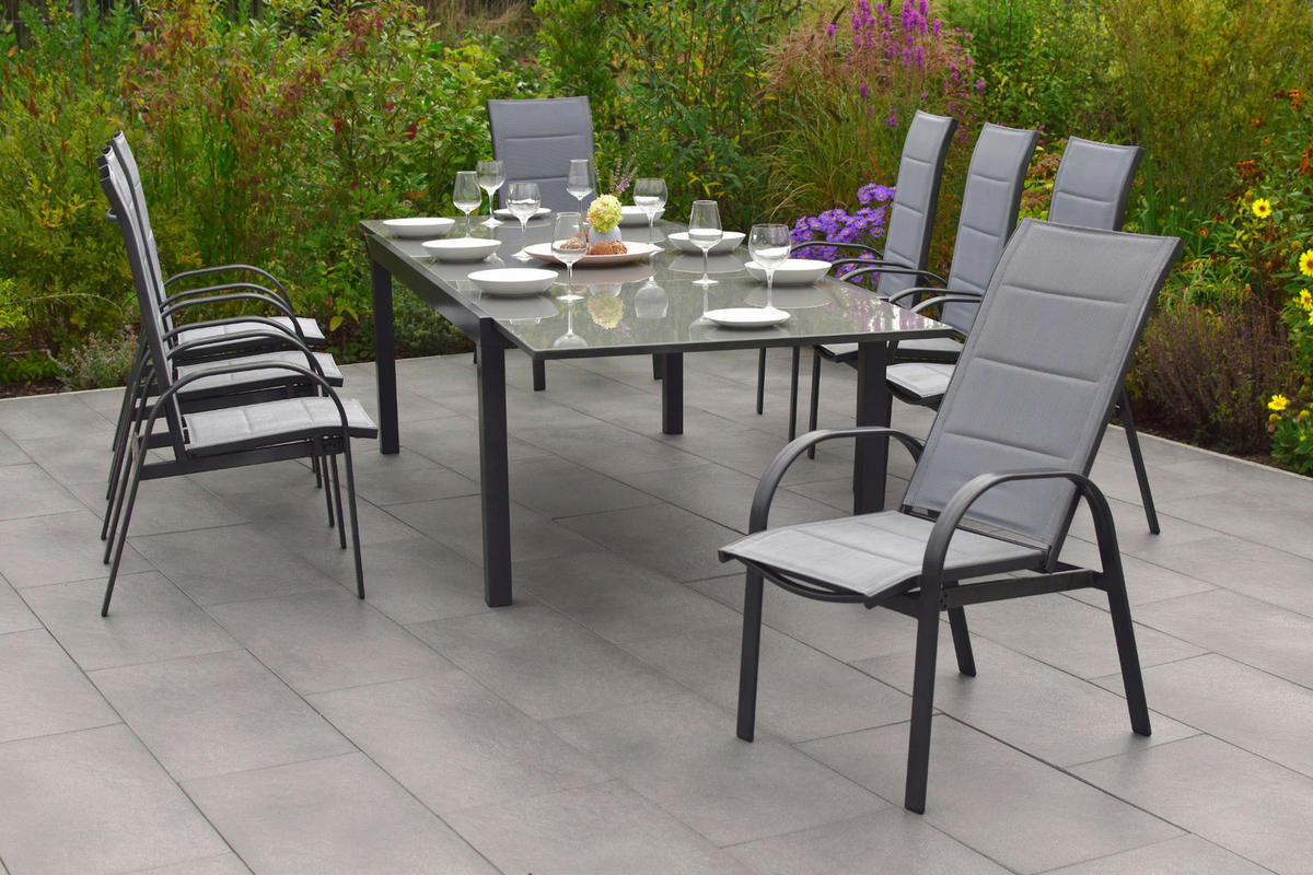 GARTENSET 9-teilig  - Graphitfarben/Grau, MODERN, Glas/Textil - Gardenson