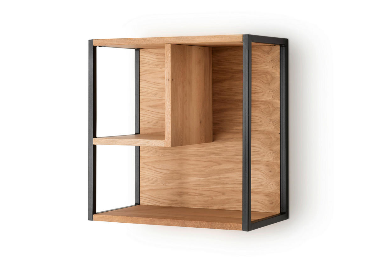 WANDREGAL  - Eichefarben/Schwarz, Design, Holz/Metall (54/55/29cm) - Linea Natura