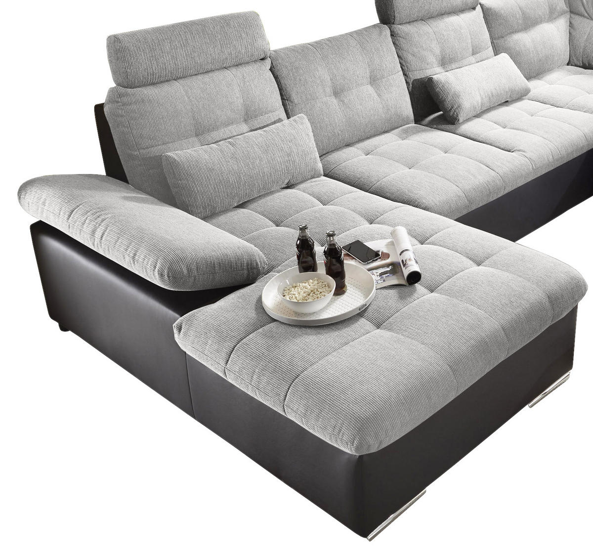 WOHNLANDSCHAFT in Webstoff Schwarz, Silberfarben  - Silberfarben/Schwarz, Modern, Holzwerkstoff/Textil (170/324/218cm) - MID.YOU