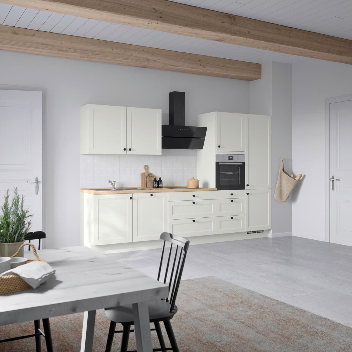 KÜCHENBLOCK Cascada 330 cm  in Weiß, Eichefarben  - Eichefarben/Schwarz, MODERN, Holzwerkstoff/Metall (330cm) - Nobilia