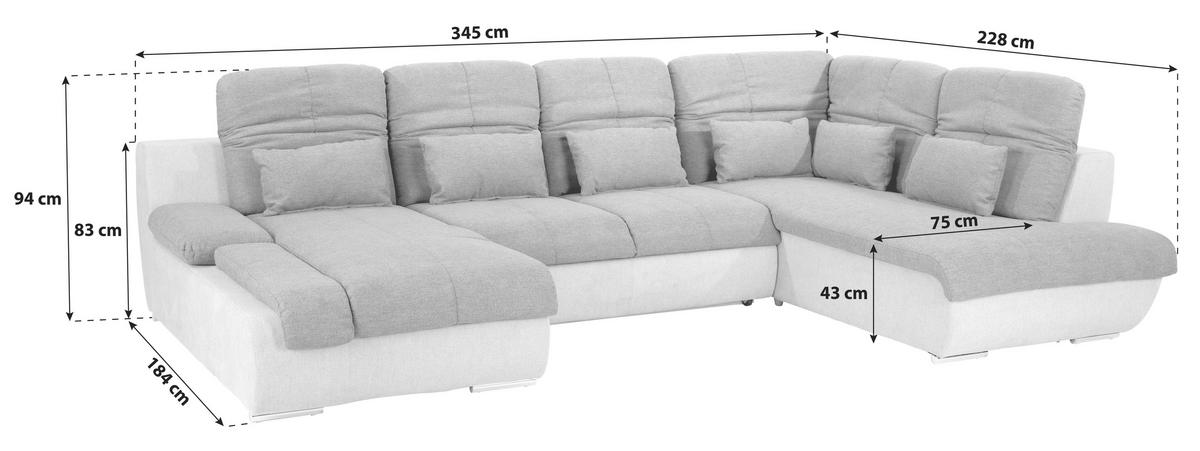 WOHNLANDSCHAFT in Mikrofaser Hellgrau, Dunkelgrau  - Chromfarben/Dunkelgrau, Modern, Textil/Metall (184/345/228cm) - MID.YOU