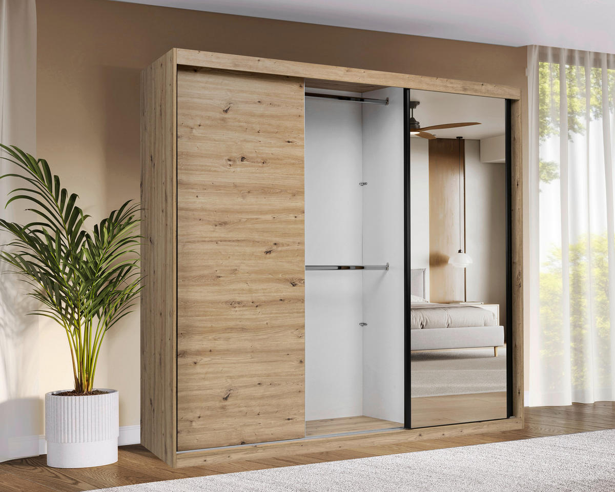 SCHIEBETÜRENSCHRANK 250/215/59,5 cm 3-türig  - Schwarz/Weiß, MODERN, Holzwerkstoff/Metall (250/215/59,5cm) - MID.YOU